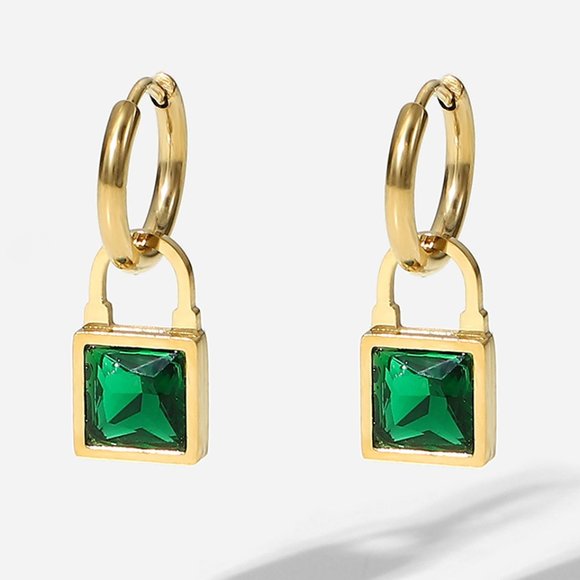 Boutique Jewelry - Green Lock Gold Hoop Earrings Jewelry